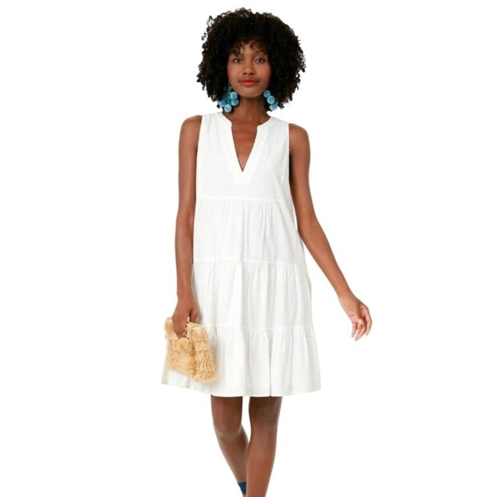 Pomander Place White Textured Tiered V Neck Bridal Sleeveless Mini Dress XS‎